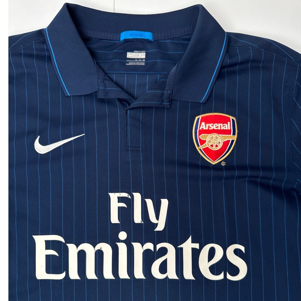 Nike Arsenal FC 2009-2010 Away Jersey Navy Blue Pinstripe XL Fly Emirates - Picture 3 of 11